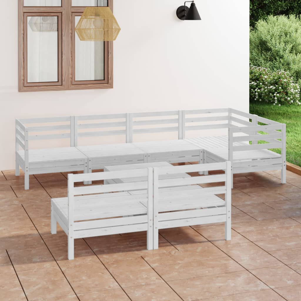 8-tlg. Garten-Lounge-Set Massivholz Kiefer Weiss
